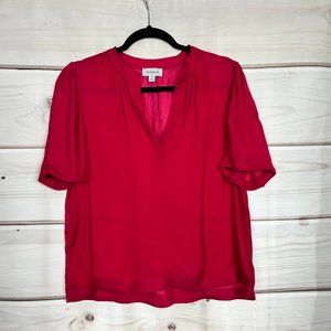 Evereve Women's Lightweight FuchsiaPink Silky Flowy Short Sleeve Summer Top Sz M